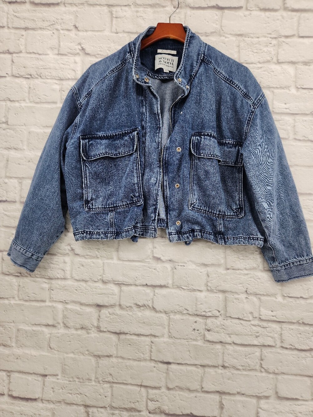 Scotch & Soda Amsterdam Cropped Denim Utility Jacket Size Large Blue Oversized